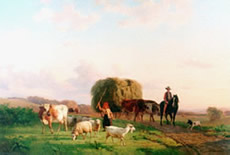 Tjarda van Starckenborgh Stachouwer J.N. Terugkeer van het hooien, olie op doek 66,2 x 96,7 cm, gesigneerd r.o. en gedateerd 1852.